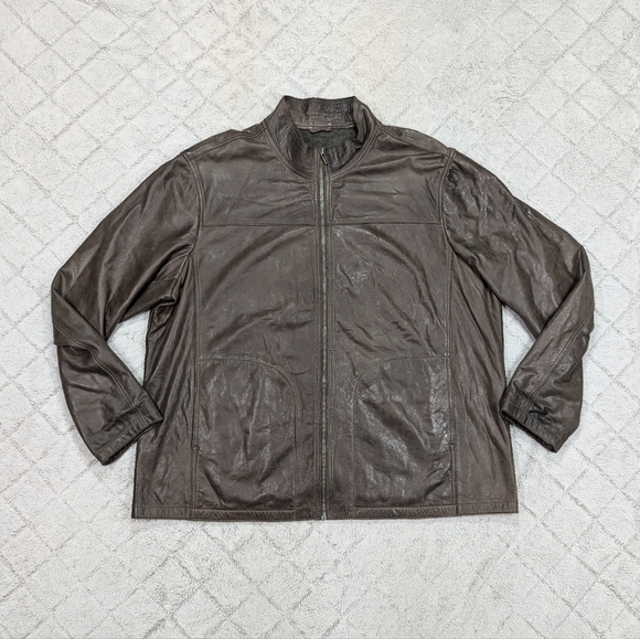 Overland Jacket Mens 3XL Brown Leather Full Zip Lined Biker - Picture 1 of 10